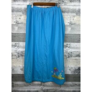 Quacker Factory Women's Blue Pull On Skirt 1X With Embroidery